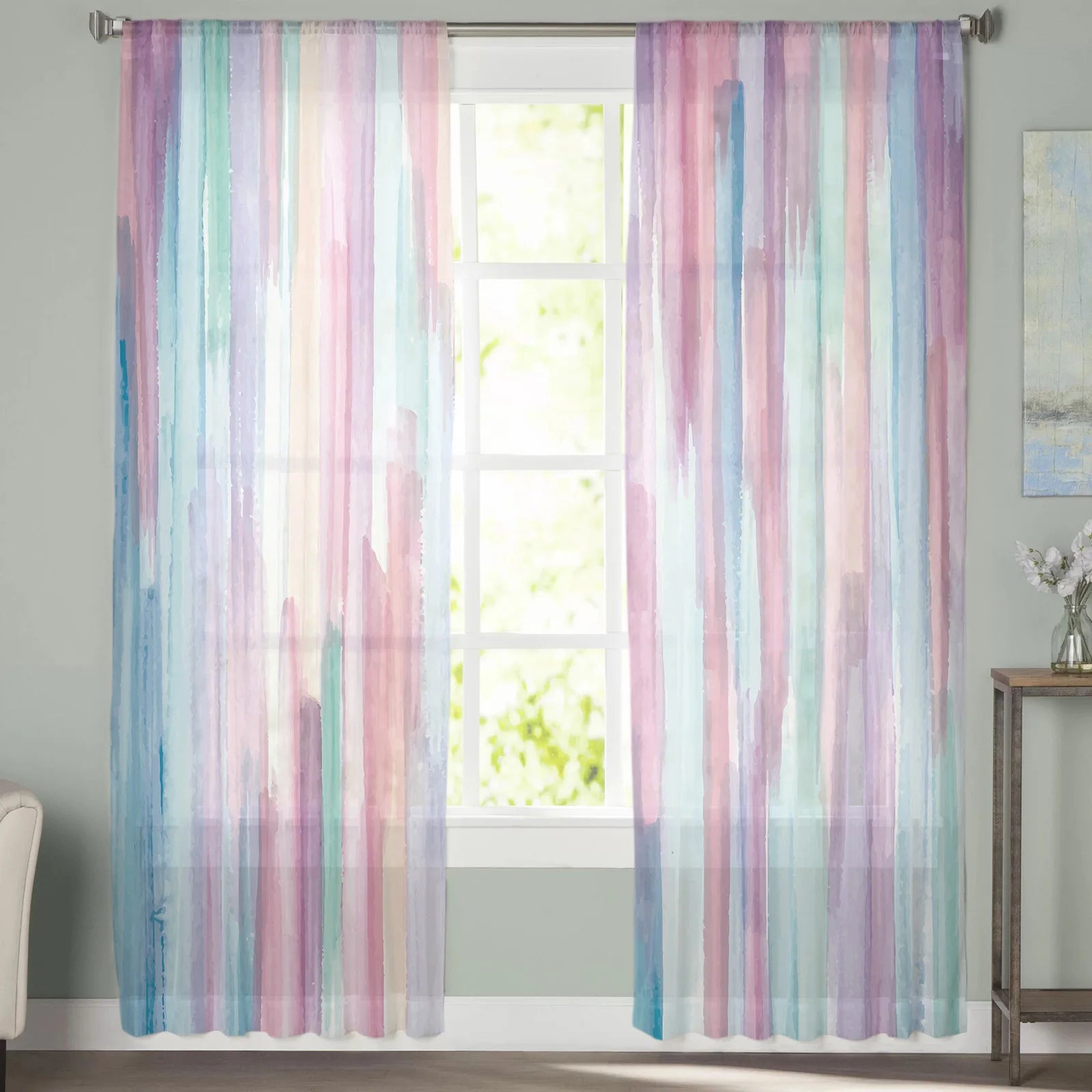 Voilage arc en ciel imitation peinture