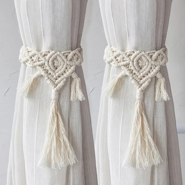 Attaches Rideaux En Corde Coton Fleuri - Lot De 2, Réglables, Style Bohème Pour Maison/bureau