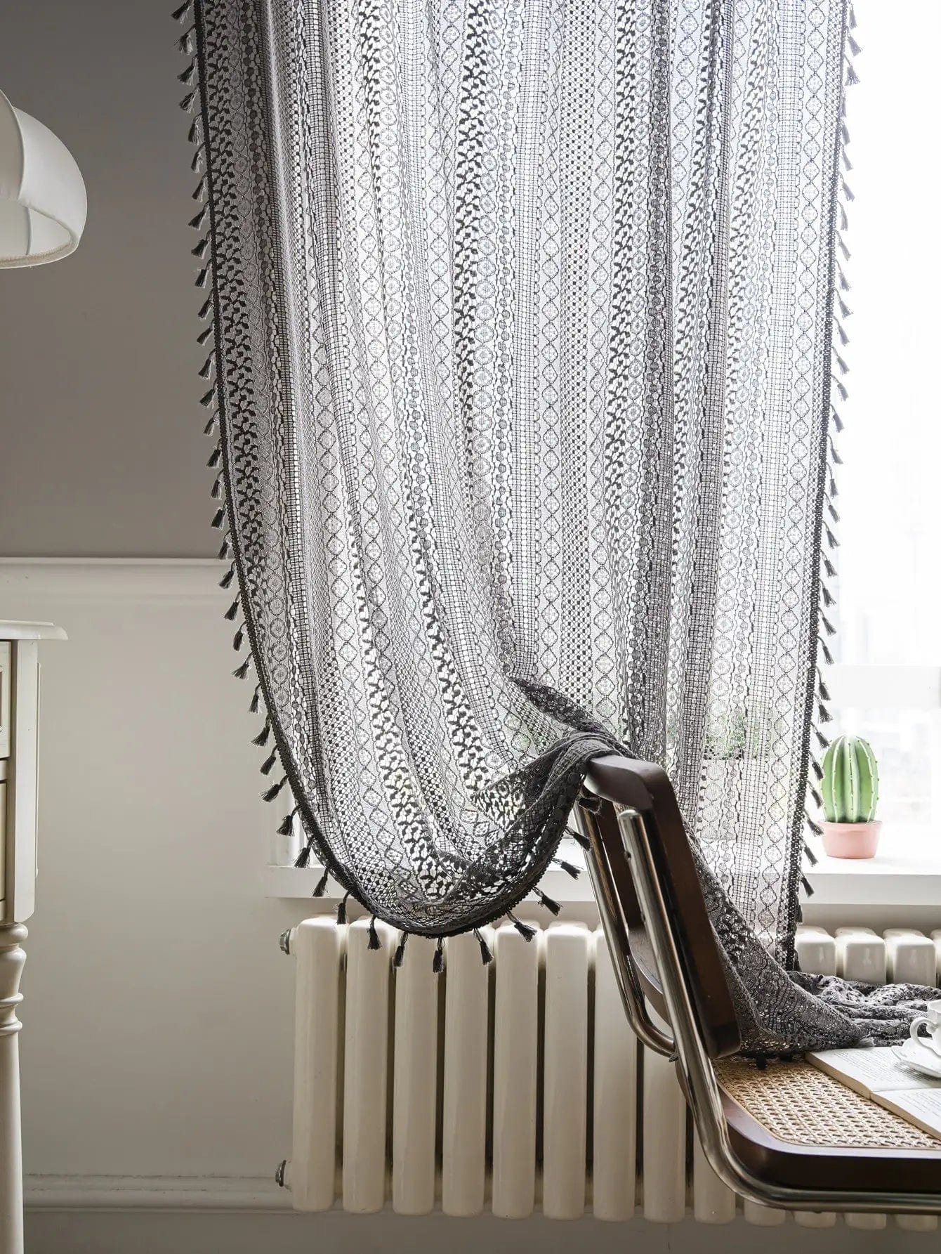 Rideau bohème gris clair 150cm x 60cm L'atelier Rideau