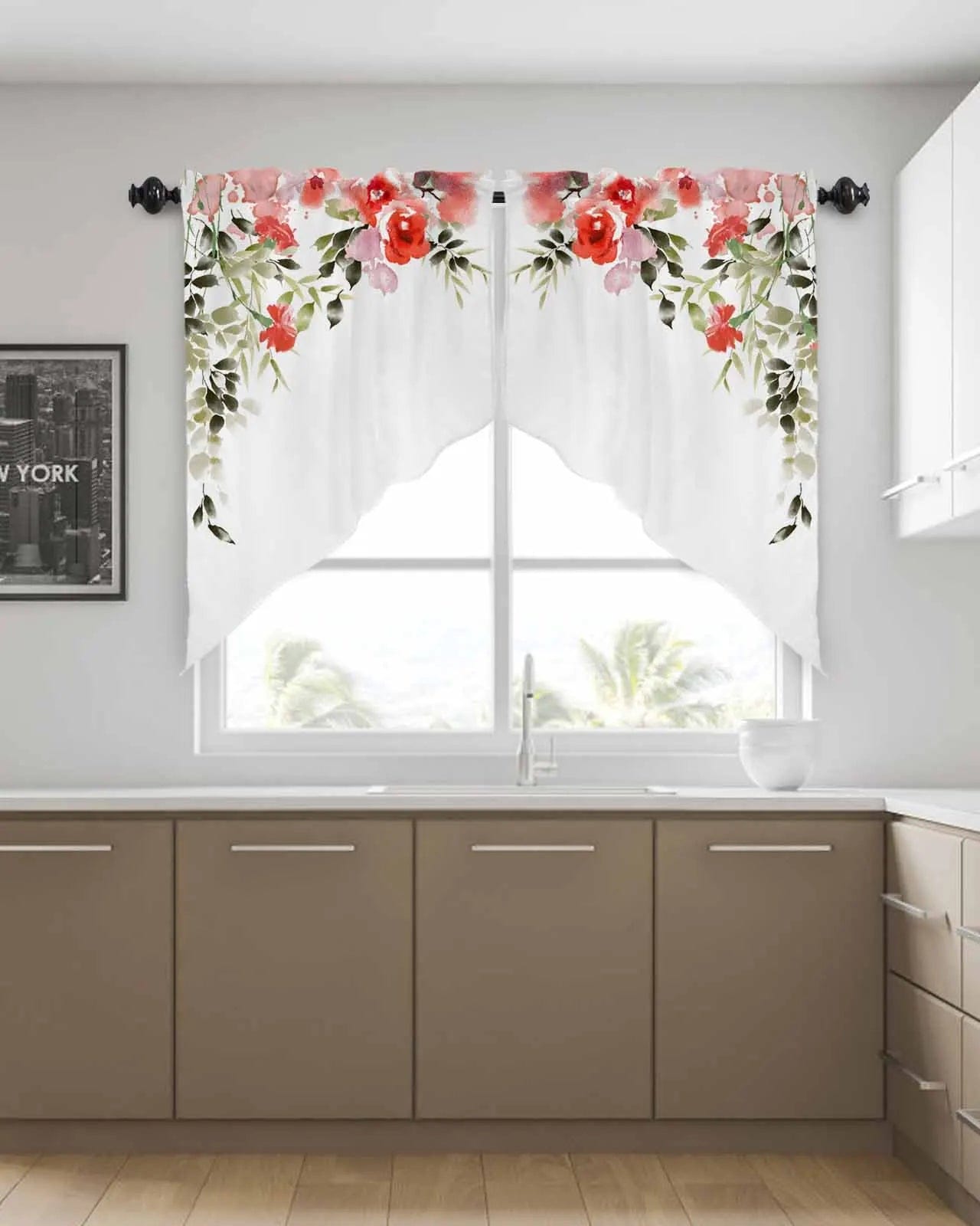 Rideau brise vue blanc à motifs roses 70cm x 95cm L'atelier Rideau