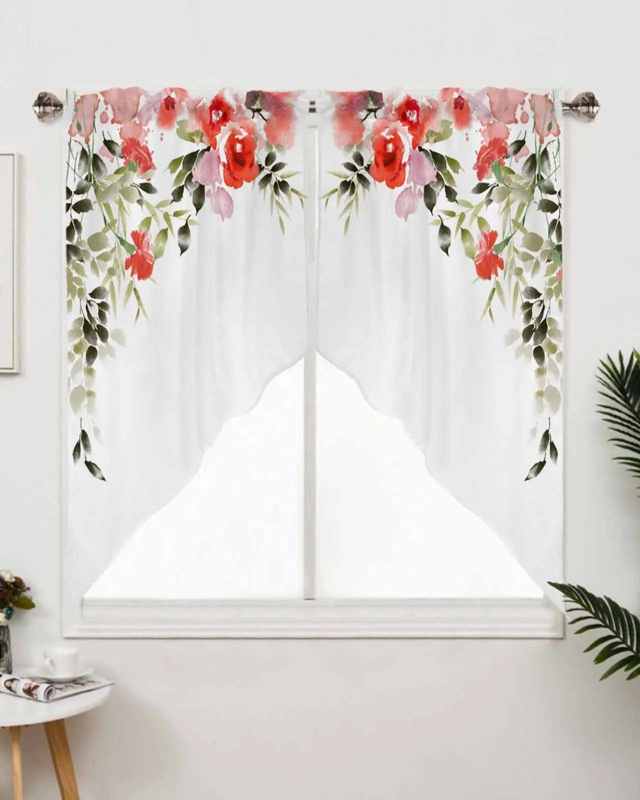 Rideau brise vue blanc à motifs roses L'atelier Rideau