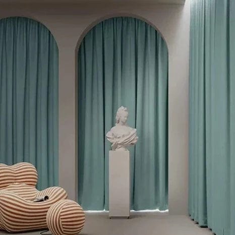 Rideau chambre cyan en lin 130cm x 180cm / Crochets L'atelier Rideau