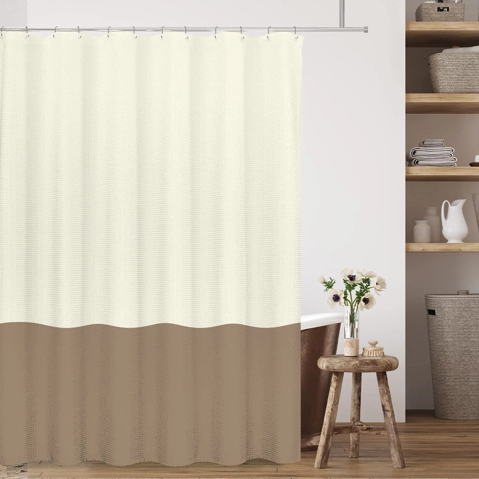 Rideau de douche biton beige et marron 90cm x 180cm L'atelier Rideau