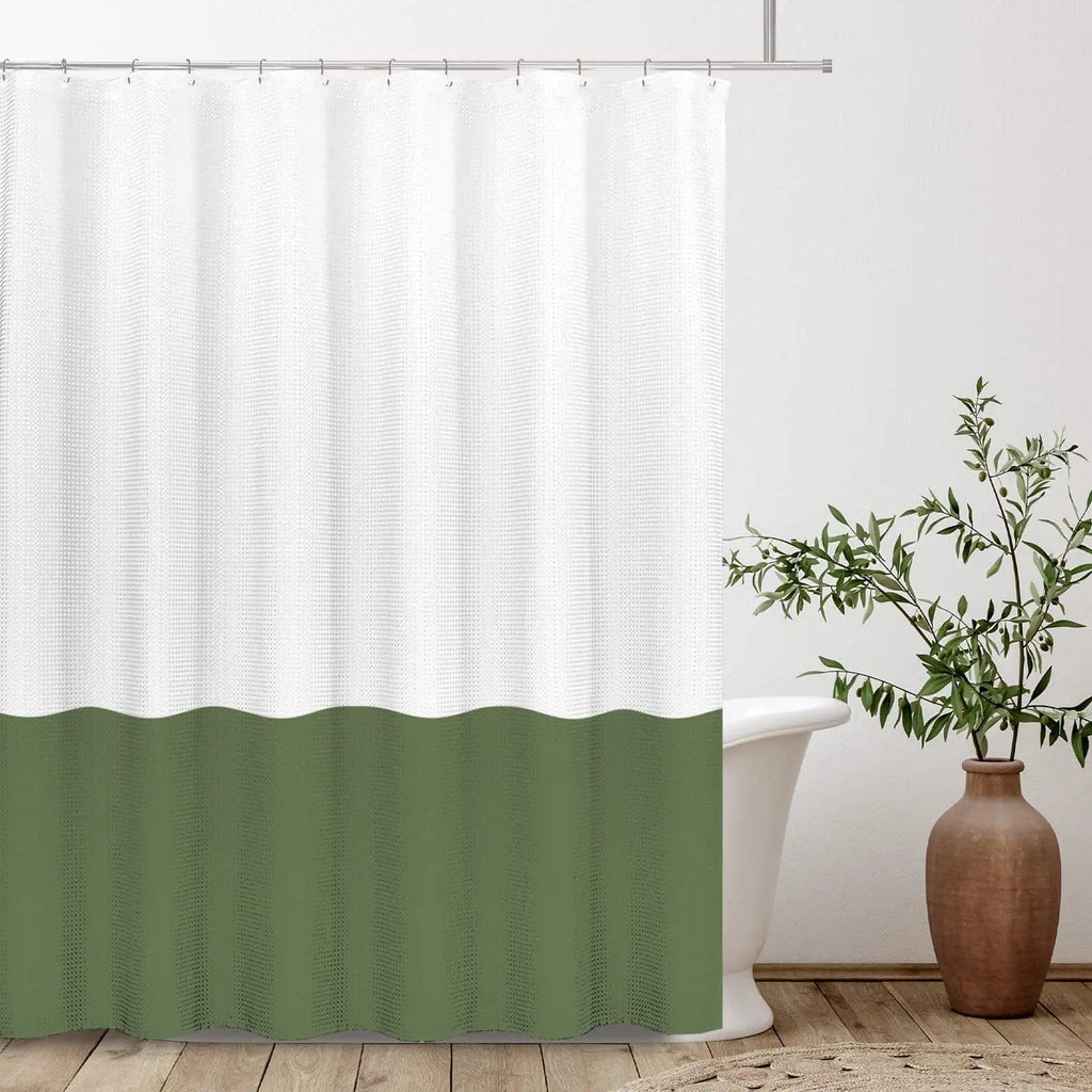 Rideau de douche biton blanc et vert 90cm x 180cm L'atelier Rideau