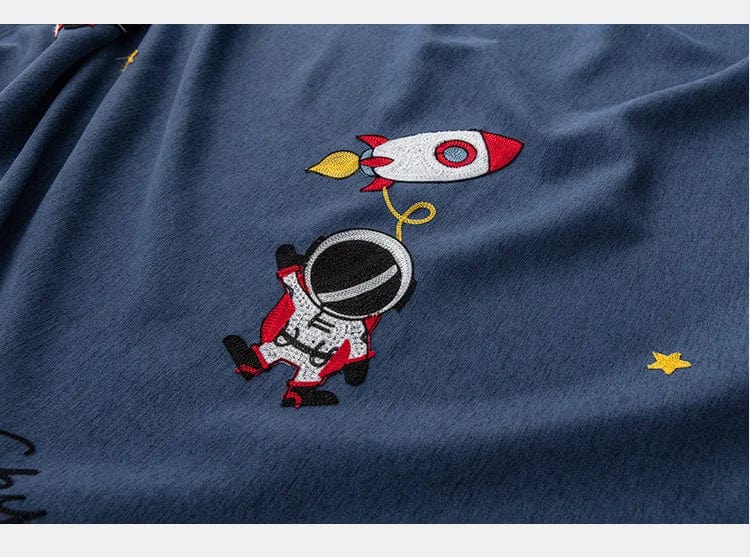 Rideau enfant bleu avec aventure spatiale L'atelier Rideau