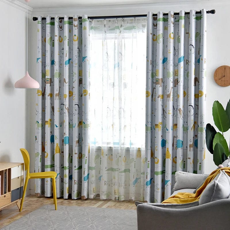 Rideau enfant gris à motifs animaux L'atelier Rideau