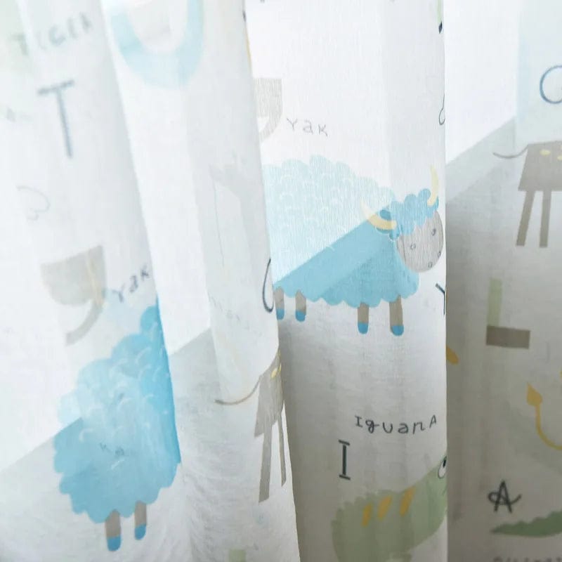 Rideau enfant gris à motifs animaux Voile / 100cm x 260cm / Passe-tringle L'atelier Rideau