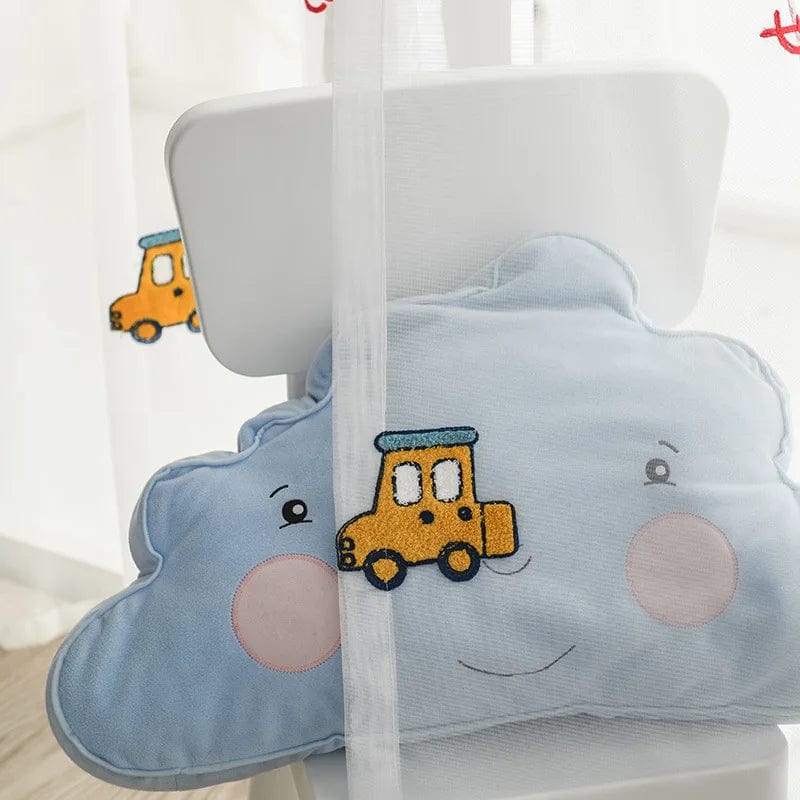 Rideau enfant gris à voitures brodés Voile / 100cm x 160cm / Passe-tringle L'atelier Rideau