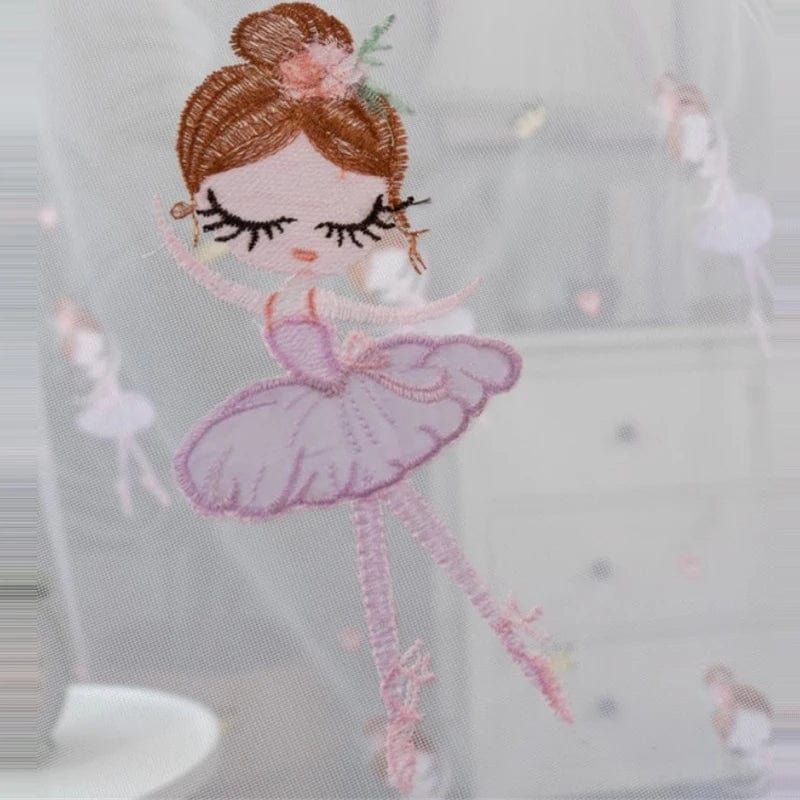 Rideau enfant voilage à danseuses roses 100cm x 160cm / Passe-tringle L'atelier Rideau