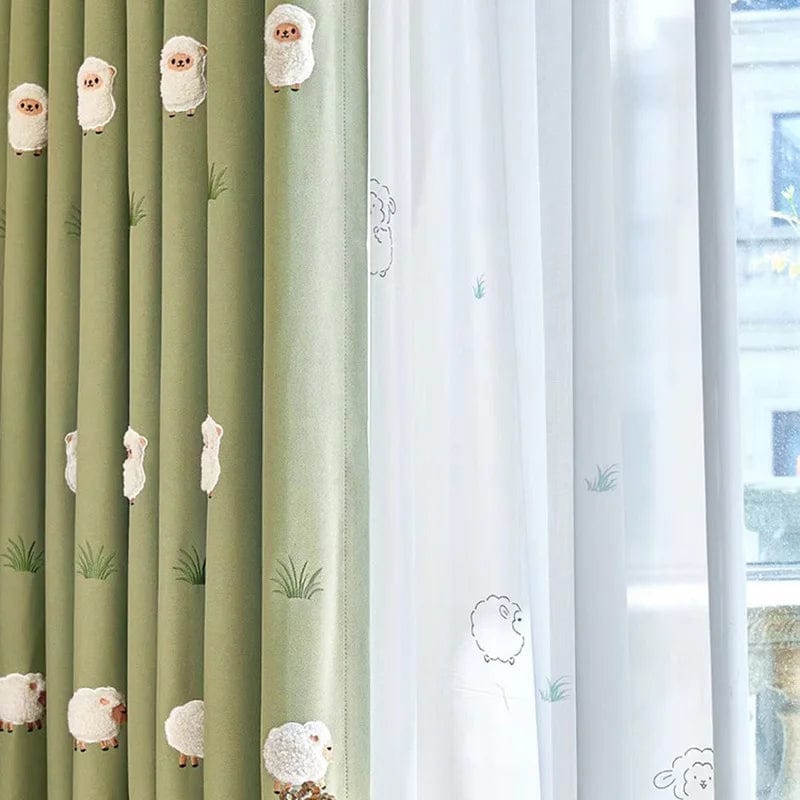 Rideau enfant voilage à motifs moutons coloré L'atelier Rideau