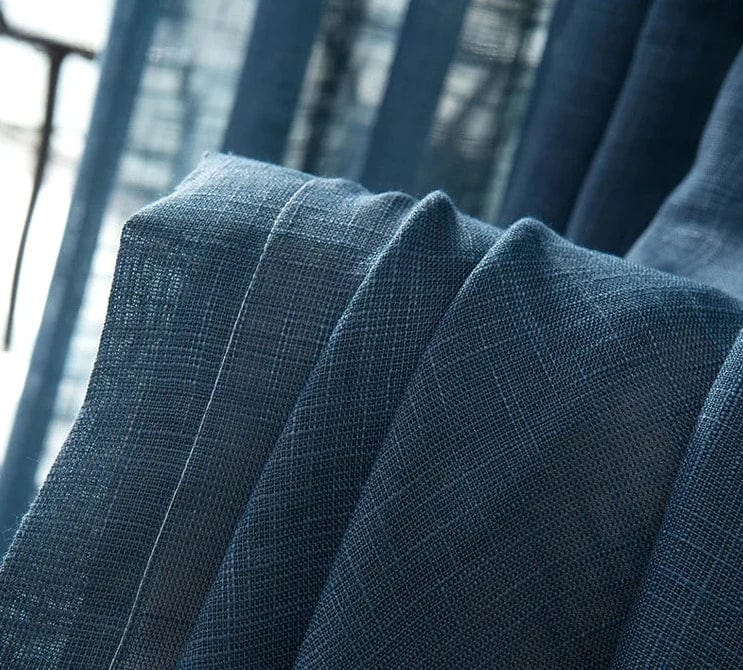 Rideau lin bleu foncé lucide 100cm x 200cm / Crochet L'atelier Rideau