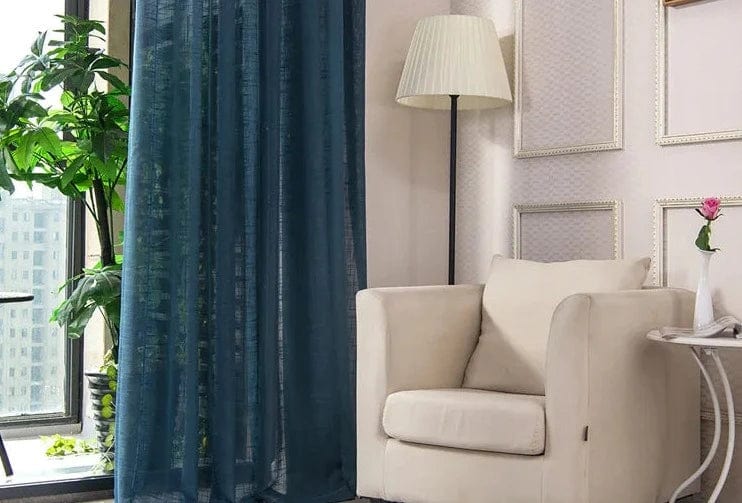 Rideau lin bleu foncé lucide L'atelier Rideau