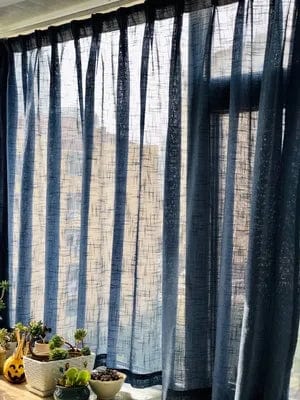 Rideau lin bleu foncé lucide L'atelier Rideau