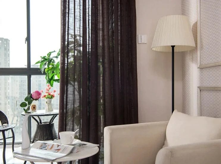 Rideau lin marron foncé long et chic L'atelier Rideau