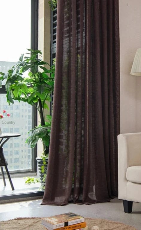 Rideau lin marron foncé long et chic L'atelier Rideau