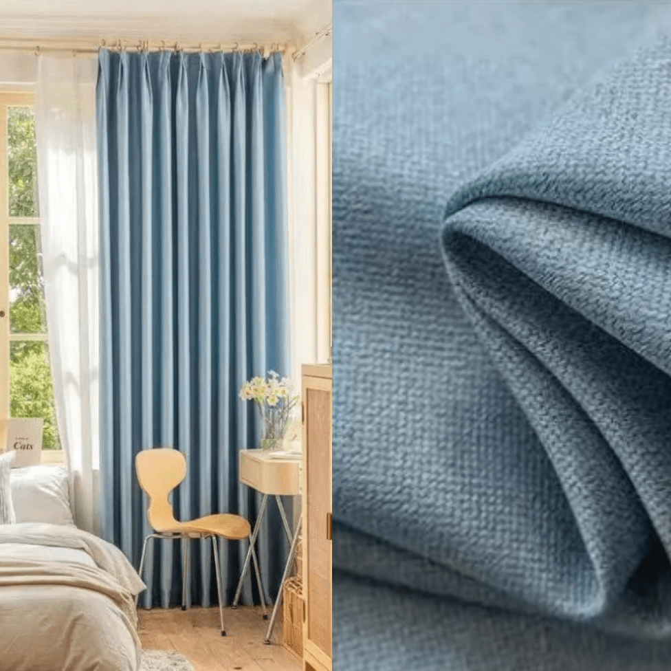 Rideau salon bleu clair soyeux L'atelier Rideau