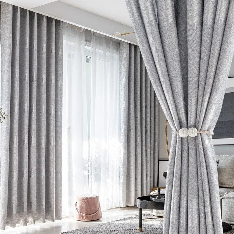 Rideau salon gris à motifs sapins 150cm x 250cm / Crochet L'atelier Rideau