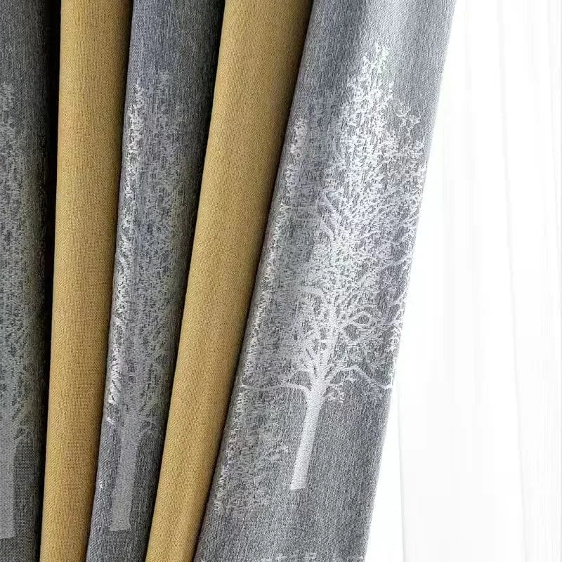 Rideau salon gris et jaune motifs sapins 150cm x 220cm / Crochet L'atelier Rideau
