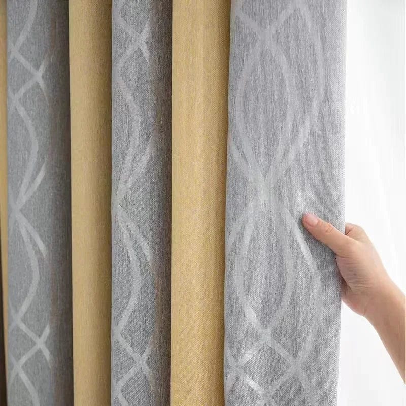 Rideau salon gris et jaunes à motifs 150cm x 220cm / Crochet L'atelier Rideau