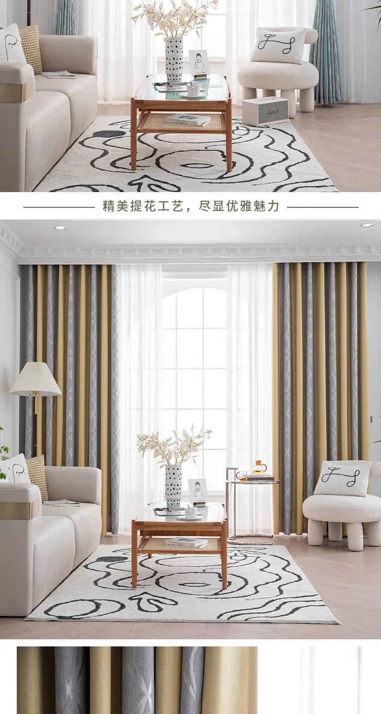 Rideau salon gris et jaunes à motifs L'atelier Rideau