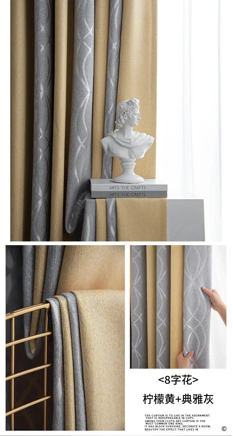 Rideau salon gris et jaunes à motifs L'atelier Rideau