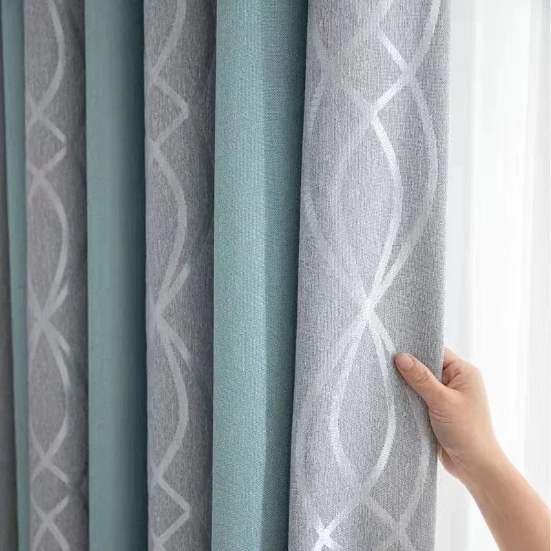 Rideau salon gris et vert canard motifs 150cm x 220cm / Crochet L'atelier Rideau