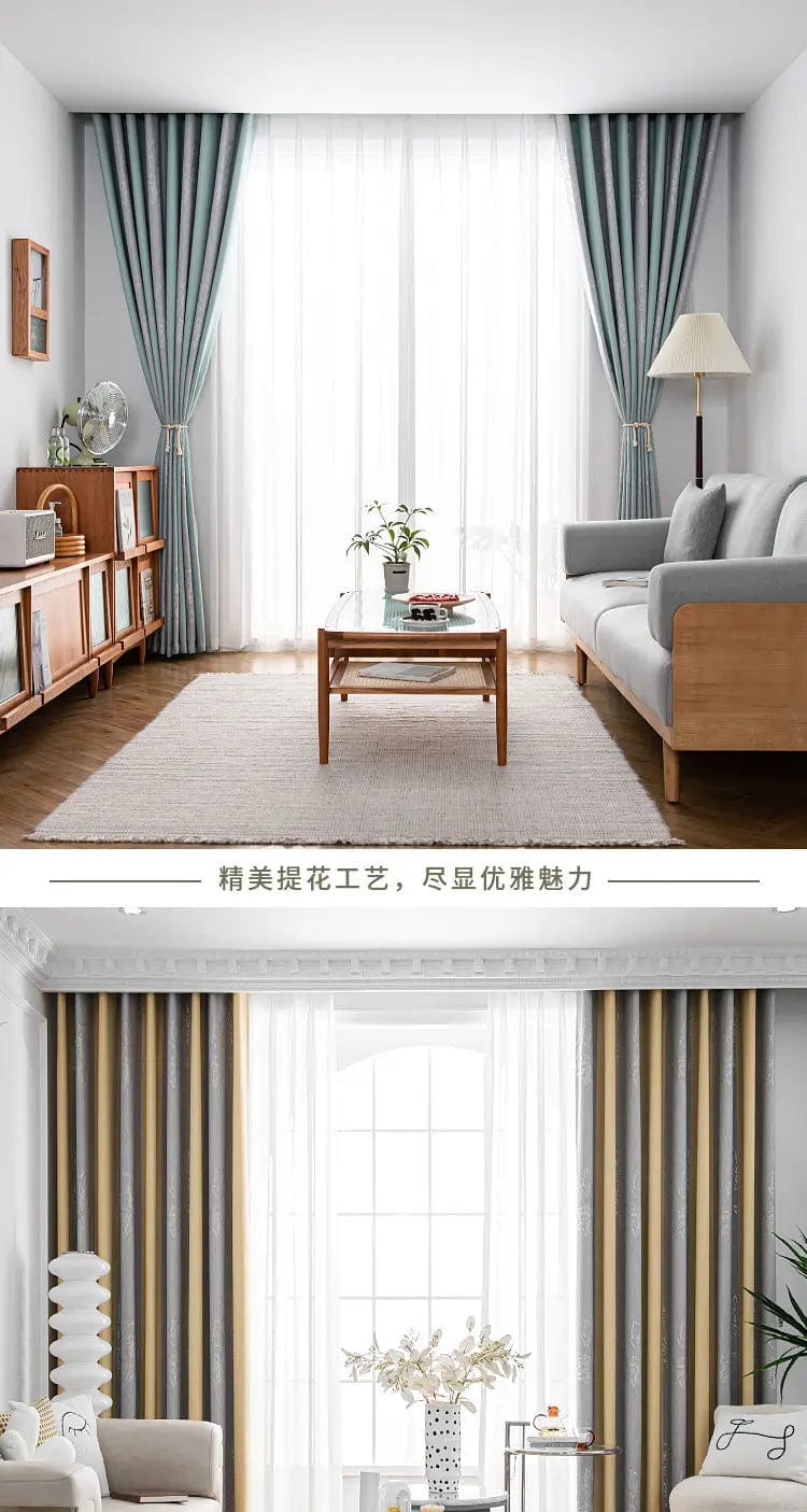 Rideau salon gris et vert canard motifs L'atelier Rideau