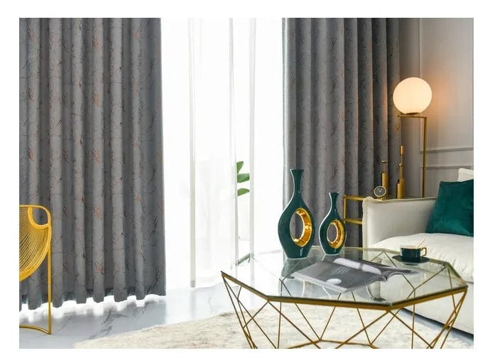 Rideau salon gris velours vintage à dorures L'atelier Rideau