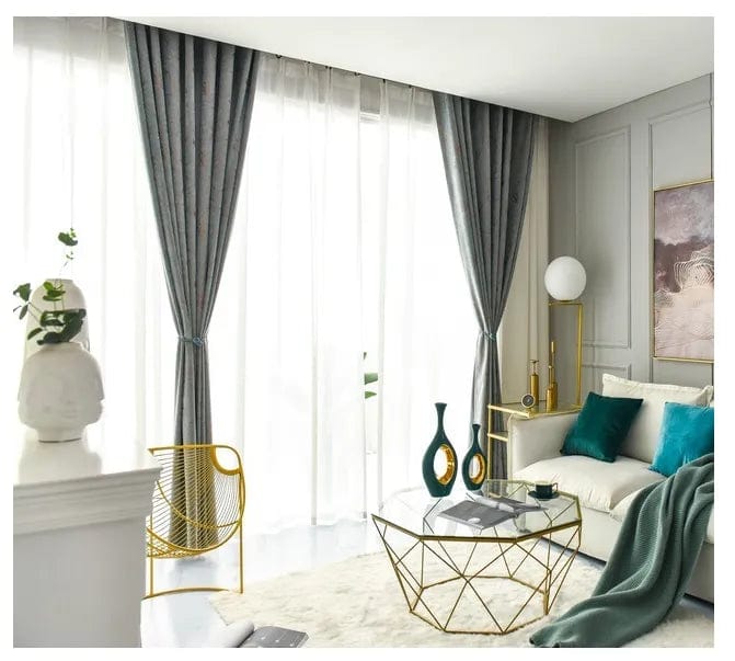 Rideau salon gris velours vintage à dorures L'atelier Rideau