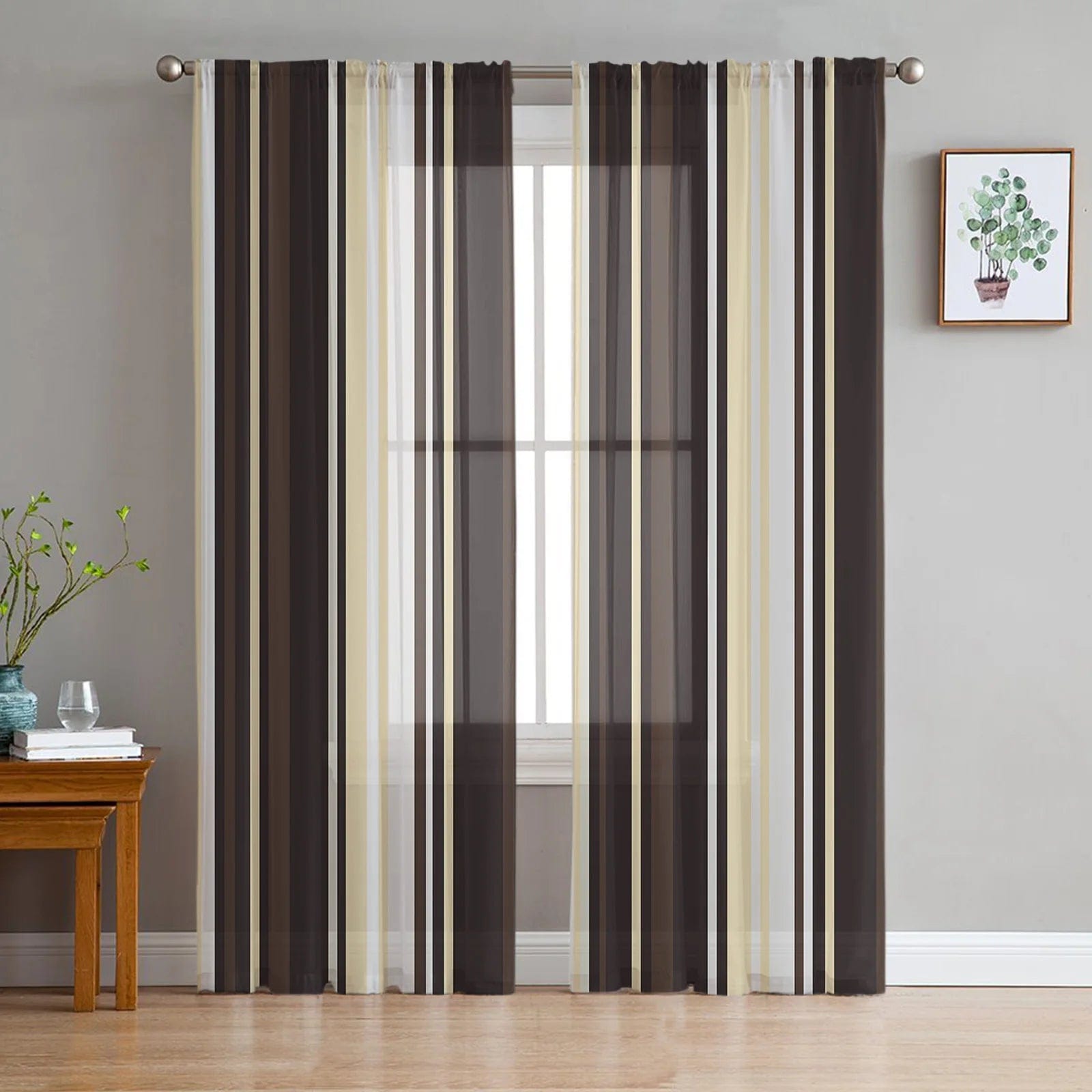 Rideau salon noir et blanc à bandes jaunes prestige 100cm x 250cm / Passe-tringle L'atelier Rideau