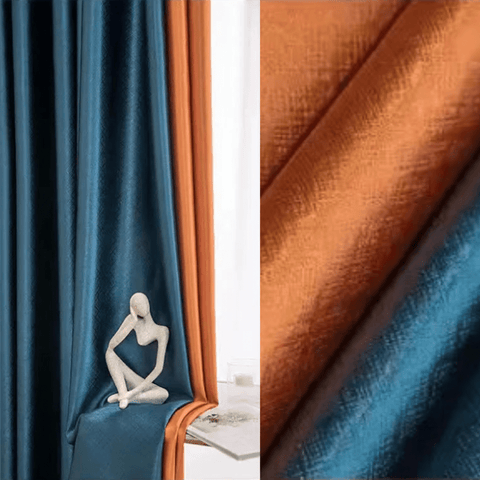 Rideau salon orange et bleu harmonieux scintillant L'atelier Rideau