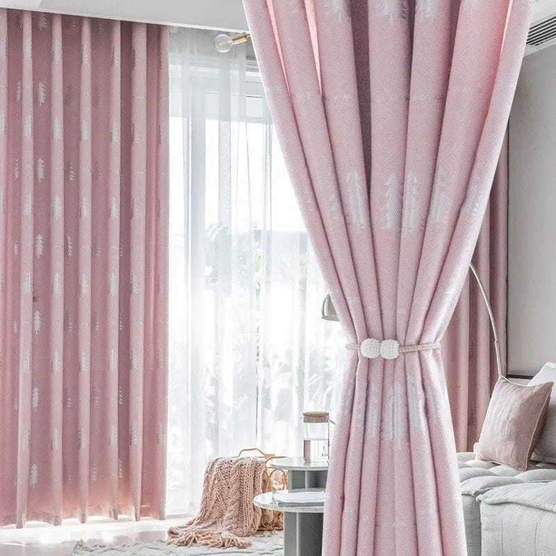 Rideau salon rose à motifs sapins 150cm x 250cm / Crochet L'atelier Rideau