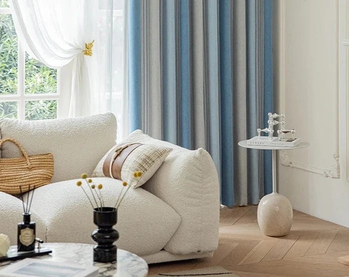 Rideau thermique combiné bleu gris et blanc L'atelier Rideau