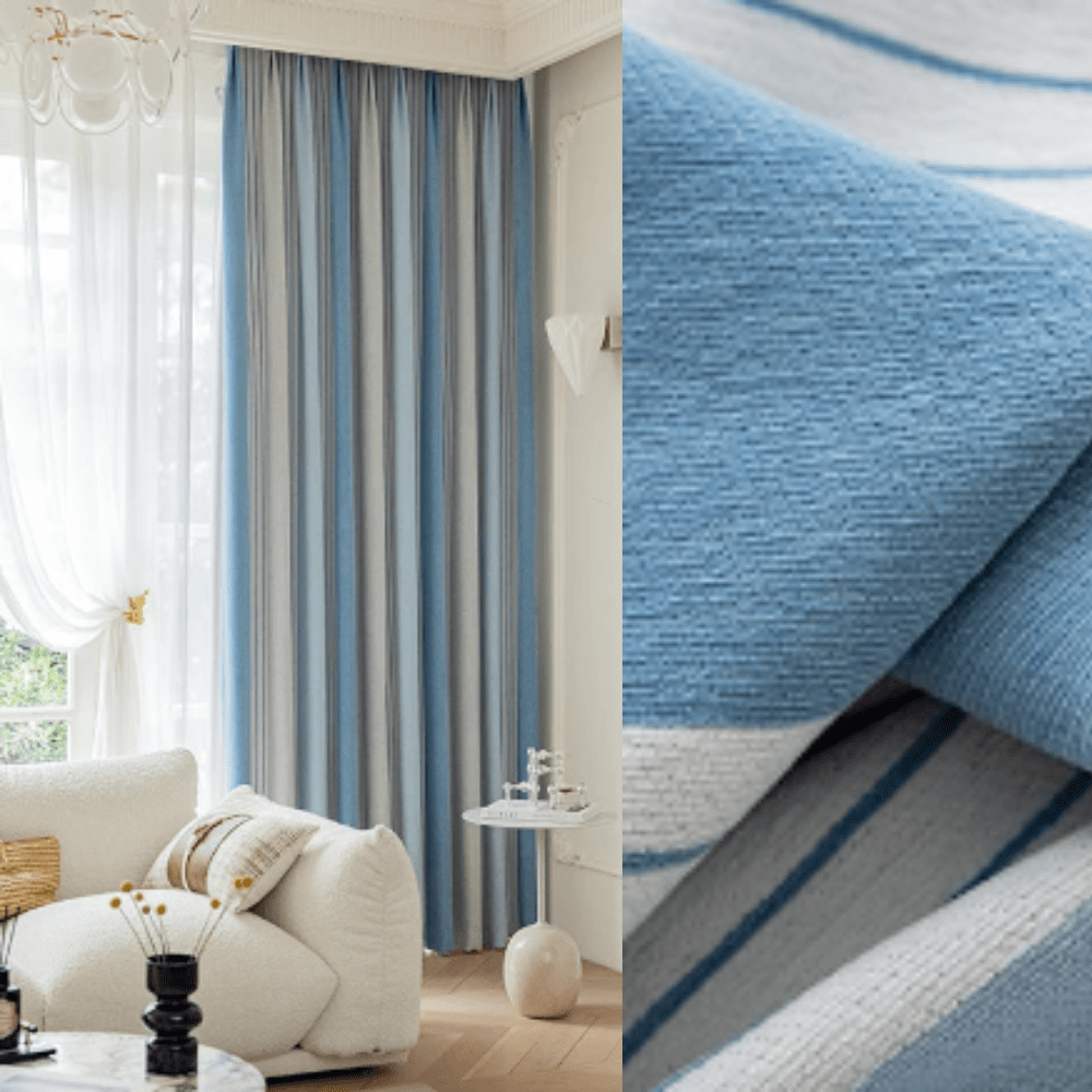 Rideau thermique combiné bleu gris et blanc L'atelier Rideau