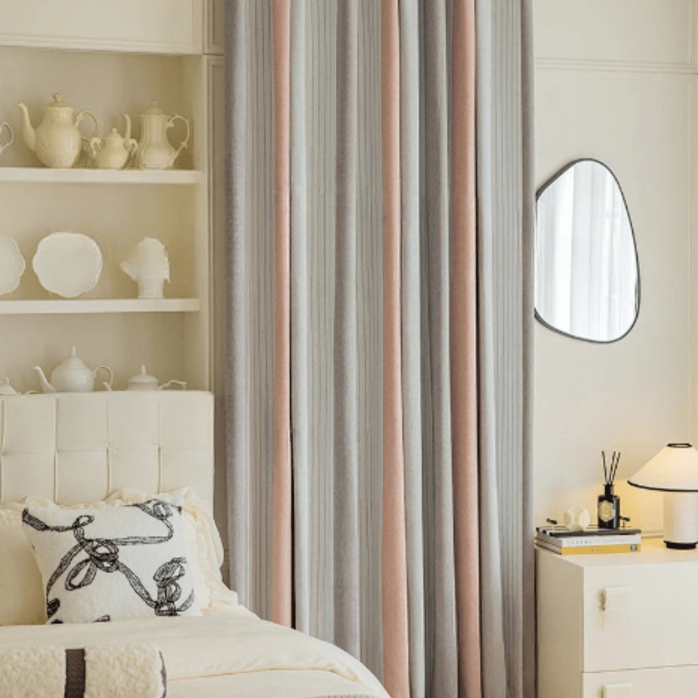 Rideau thermique combiné rose gris et blanc L'atelier Rideau