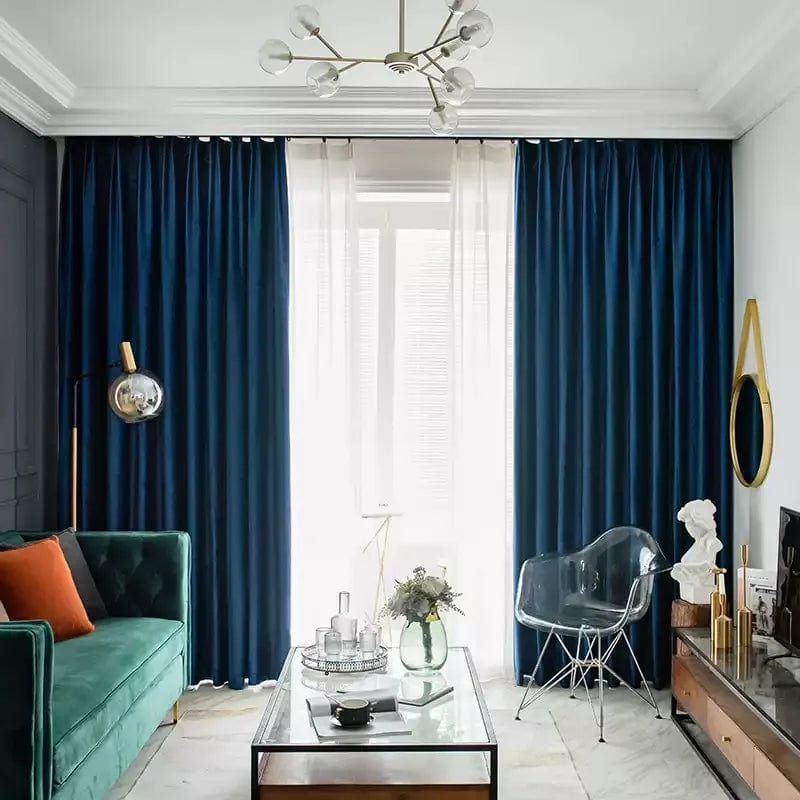 Rideau velours bleu occultant doux 100cm x 250cm / Crochet L'atelier Rideau
