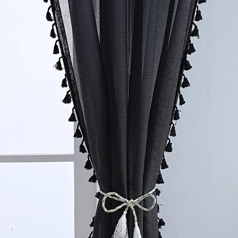 Voilage noir à pompons L'atelier Rideau