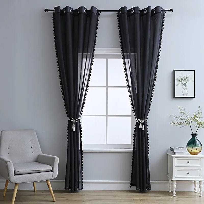 Voilage noir à pompons L'atelier Rideau