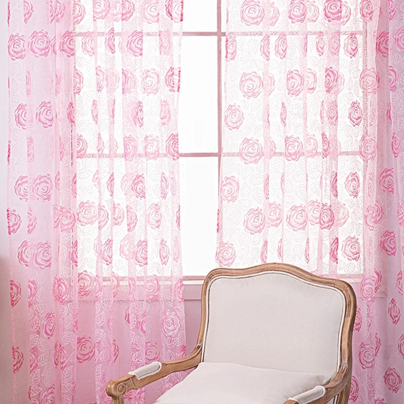 Voilage rose à motifs roses L'atelier Rideau
