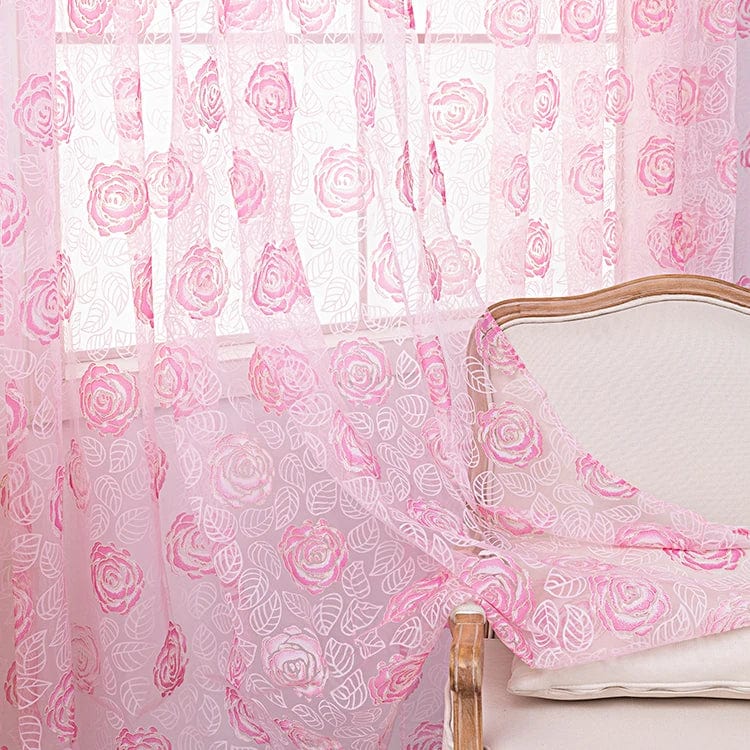 Voilage rose à motifs roses L'atelier Rideau