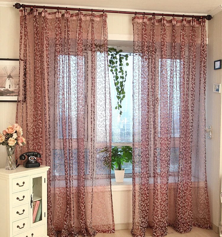 Voilage rouge à motifs floral L'atelier Rideau