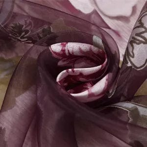 Voilage violet à motifs fleures roses 100cm x 130cm / Passe-tringle L'atelier Rideau